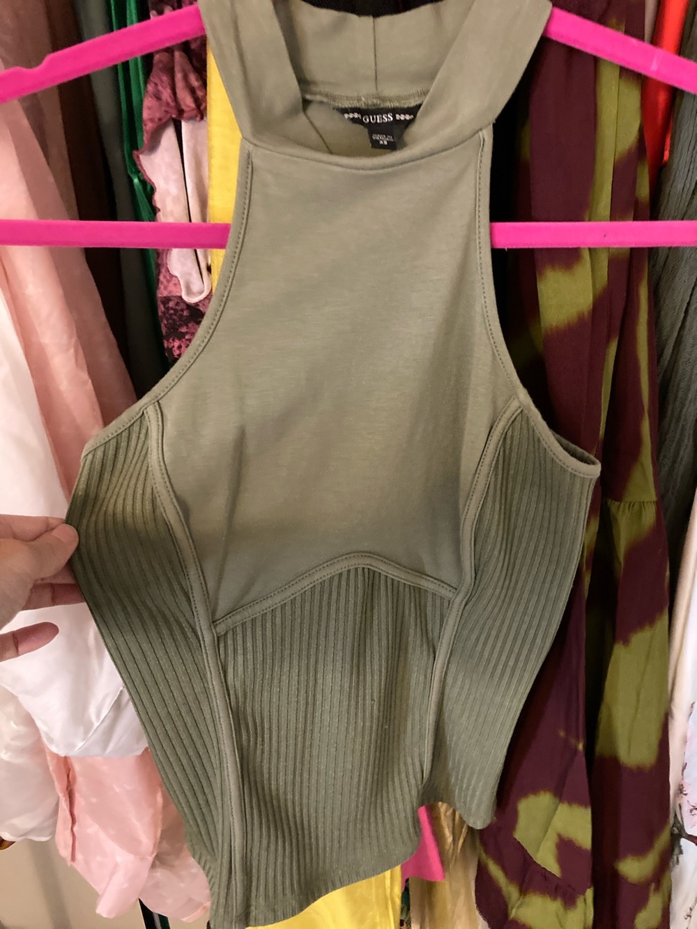 GUESS Olive Green Ribbed Halter Tank - Picture 3 of 5